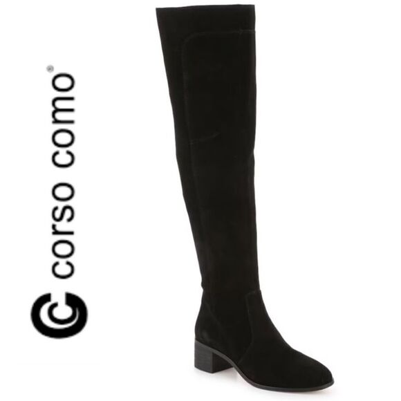 Corso Como Black Suede Leather Heeled Boots Over The Knee Size 8.5 Loval Classic - Picture 2 of 11